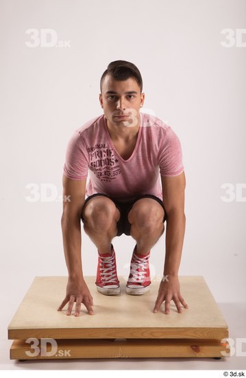 Whole Body Man White Slim Kneeling Studio photo references