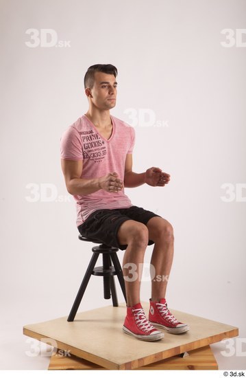 Whole Body Man White Slim Sitting Studio photo references