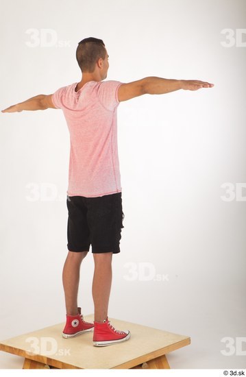 Whole Body Man White Shoes Shirt Shorts Slim Standing Studio photo references