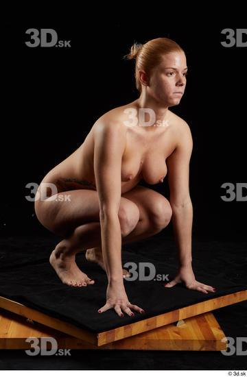 Whole Body Woman White Nude Slim Kneeling Studio photo references