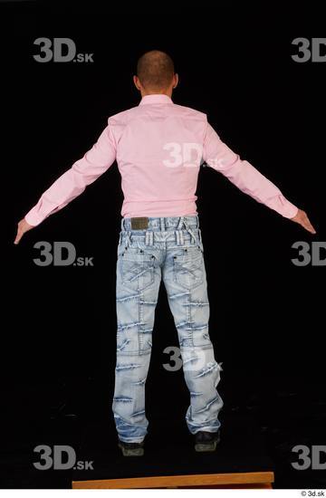 Whole Body Man White Shirt Jeans Slim Standing Studio photo references