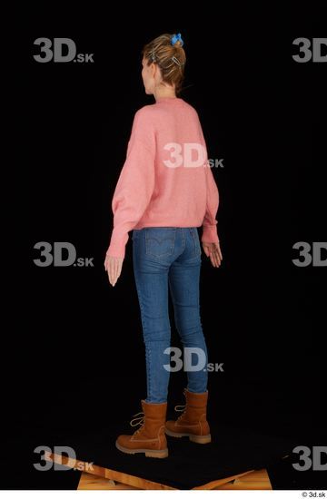 Whole Body Woman White Casual Shoes Sweater Jeans Slim Standing Studio photo references