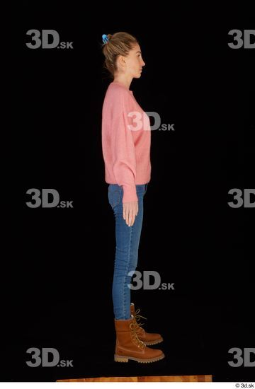 Whole Body Woman White Casual Shoes Sweater Jeans Slim Standing Studio photo references