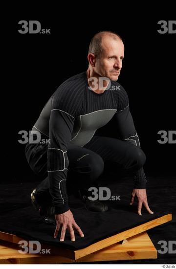 Whole Body Man White Underwear Muscular Kneeling Studio photo references