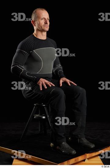 Whole Body Man White Underwear Muscular Sitting Studio photo references