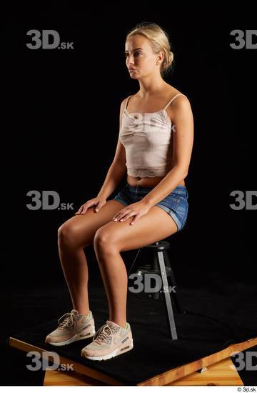 Whole Body Woman White Slim Sitting Studio photo references