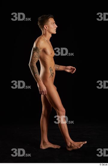 Whole Body Man White Tattoo Nude Athletic Walking Studio photo references