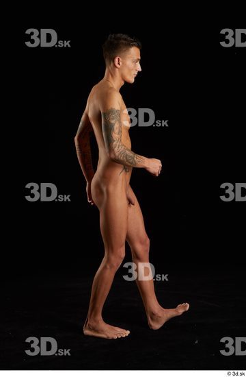 Whole Body Man White Tattoo Nude Athletic Walking Studio photo references