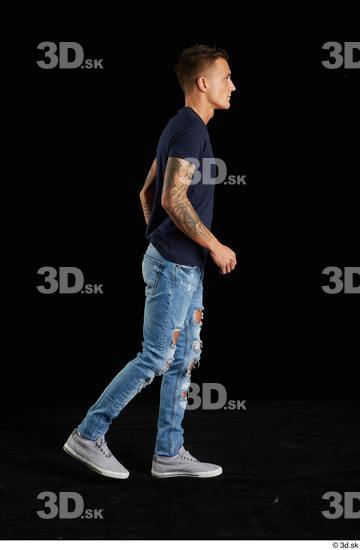 Whole Body Man White Shirt Jeans Athletic Walking Studio photo references