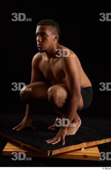 Whole Body Man Black Underwear Average Kneeling Studio photo references