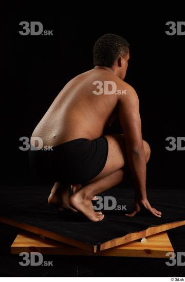 Whole Body Man Black Underwear Average Kneeling Studio photo references