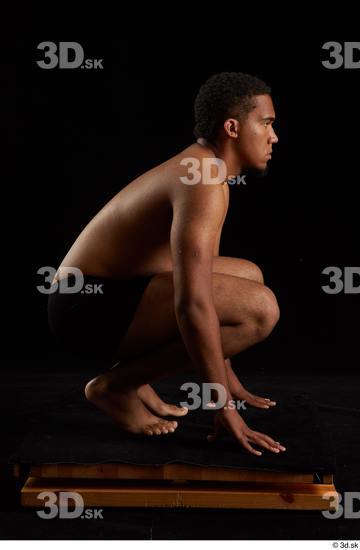 Whole Body Man Black Underwear Average Kneeling Studio photo references