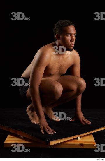 Whole Body Man Black Underwear Average Kneeling Studio photo references