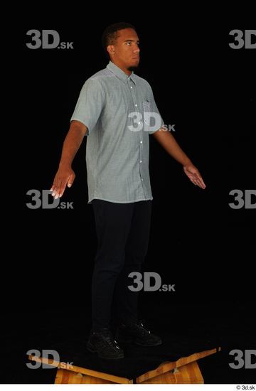 Whole Body Man Black Shirt Pants Average Standing Studio photo references