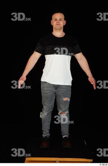 Whole Body Man White Shoes Shirt T shirt Jeans Average Standing Studio photo references