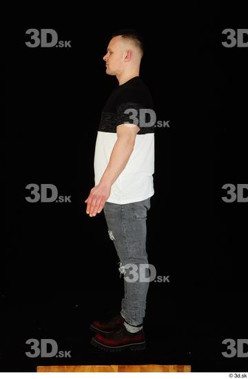 Chest Whole Body Man White Shoes Shirt T shirt Jeans Average Standing Studio photo references