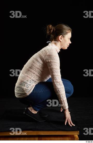 Whole Body Woman White Average Kneeling Studio photo references