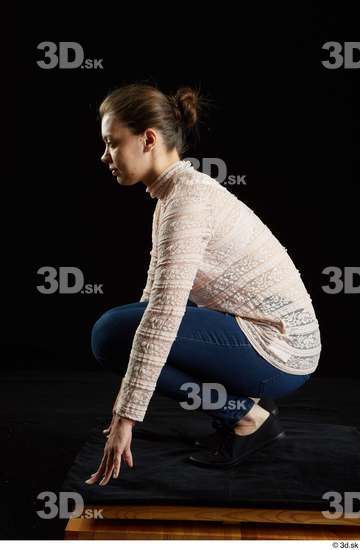 Whole Body Woman White Average Kneeling Studio photo references