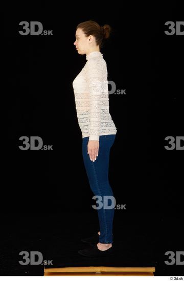 Whole Body Woman Shirt Jeans Average Standing Studio photo references