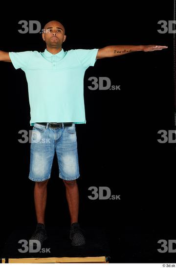 Whole Body Man T poses Black Jeans Shorts Slim Standing Studio photo references