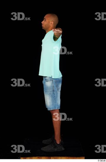 Whole Body Man T poses Black Jeans Shorts Slim Standing Studio photo references