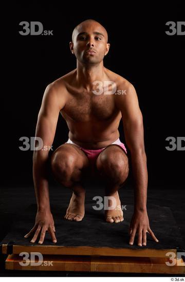 Whole Body Man Black Slim Kneeling Studio photo references