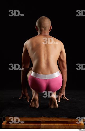 Whole Body Man Black Slim Kneeling Studio photo references