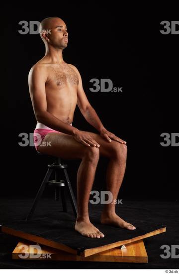 Whole Body Man Black Slim Sitting Studio photo references