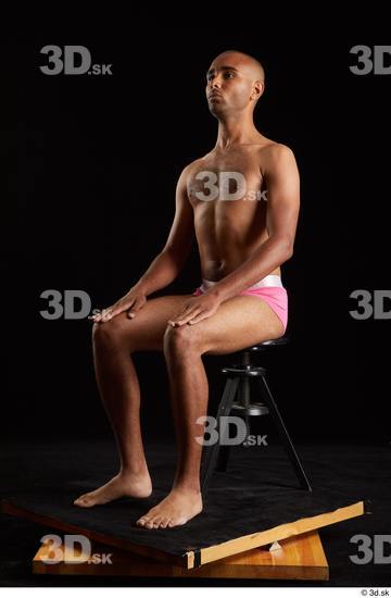 Whole Body Man Black Slim Sitting Studio photo references