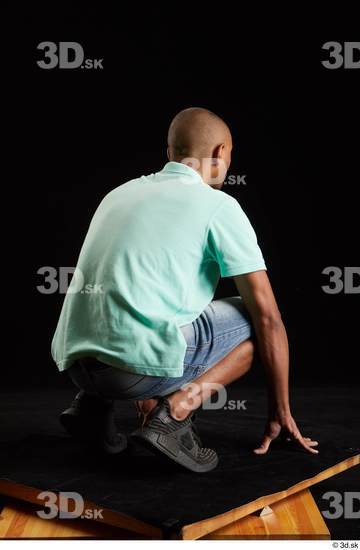 Whole Body Man Black Slim Kneeling Studio photo references