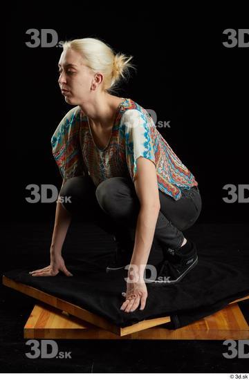 Whole Body Woman White Average Kneeling Studio photo references