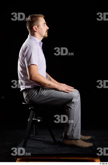 Whole Body Man White Shoes Shirt Trousers Average Sitting Studio photo references