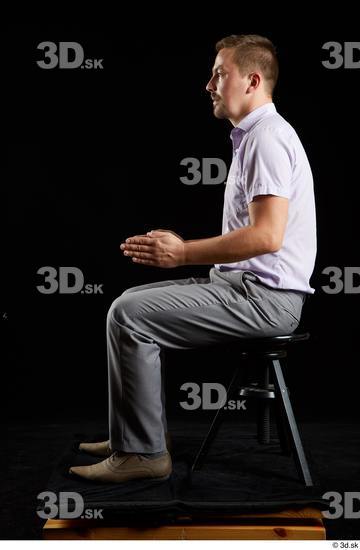 Whole Body Man White Shoes Shirt Trousers Average Sitting Studio photo references