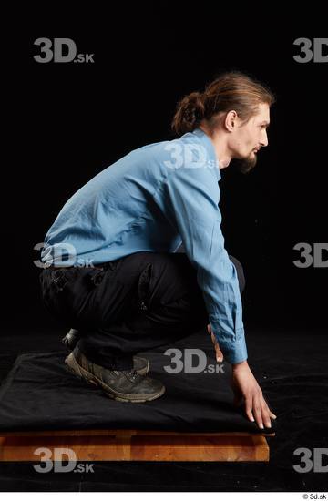 Whole Body Man White Shoes Shirt Trousers Slim Kneeling Studio photo references