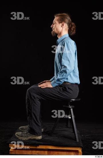 Whole Body Man White Shoes Shirt Trousers Slim Sitting Studio photo references