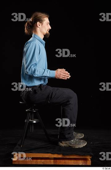 Whole Body Man White Shoes Shirt Trousers Slim Sitting Studio photo references