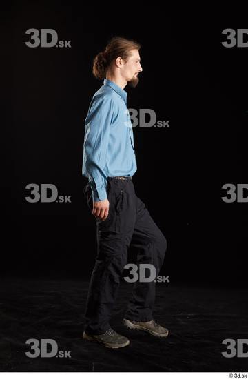 Whole Body Man White Shoes Shirt Trousers Slim Walking Studio photo references