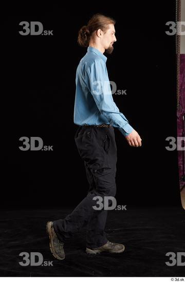 Whole Body Man White Shoes Shirt Trousers Slim Walking Studio photo references