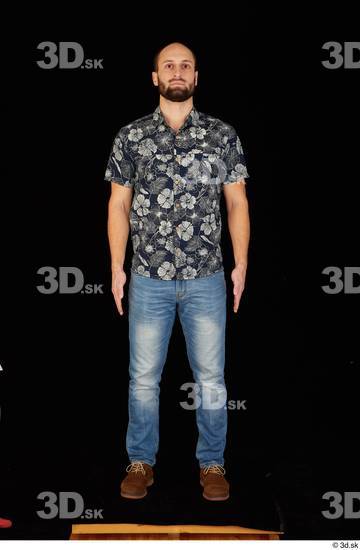 Whole Body Man White Casual Shoes Shirt Jeans Slim Standing Studio photo references