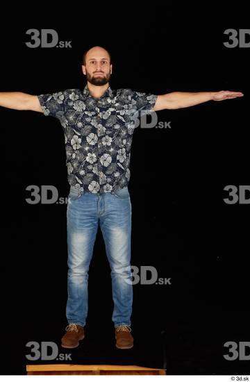 Whole Body Man White Casual Shoes Shirt Jeans Slim Standing Studio photo references