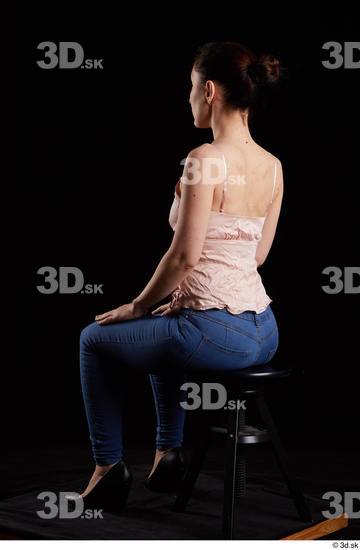 Whole Body Woman White Jeans Average Sitting Top Studio photo references