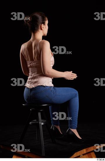 Whole Body Woman White Jeans Average Sitting Top Studio photo references