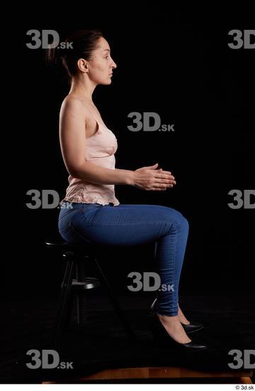 Whole Body Woman White Jeans Average Sitting Top Studio photo references