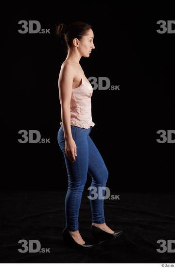 Whole Body Woman White Jeans Average Walking Top Studio photo references