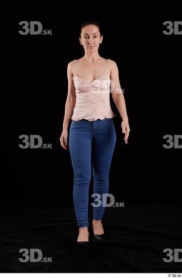 Whole Body Woman White Jeans Average Walking Top Studio photo references