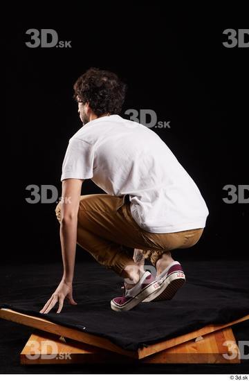 Whole Body Man White Shirt Trousers Slim Kneeling Studio photo references