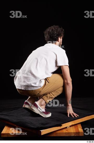 Whole Body Man White Shirt Trousers Slim Kneeling Studio photo references