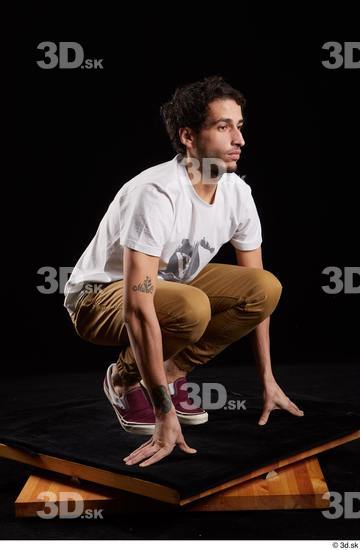 Whole Body Man White Shirt Trousers Slim Kneeling Studio photo references