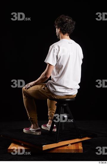 Whole Body Man White Shirt Trousers Slim Sitting Studio photo references