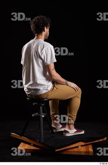 Whole Body Man White Shirt Trousers Slim Sitting Studio photo references